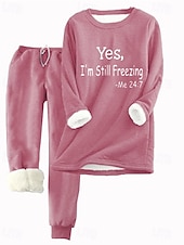 voordelige Dames trainingspakken-Dames Elegant Warm Modieus Tweedelige sets Trainingspak Broeken Sets Lange mouw Bisschop Strakke ronde hals Grafisch Brief Afdrukken Buiten Vakantie Casual Blozend Roze Donker Roze blauw Herfst