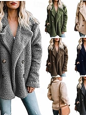 billige Fleece-fôrede jakker-Dame Sherpa jakke Bekvem Pustende Knapper Elegant Fritid عادي Feriereise Gate Avslappet Dagligdagstøy Dobbeltkneppet Normal Med hette Normal Langermet Yttertøy Rosa Grønn Kakifarget Vår Høst