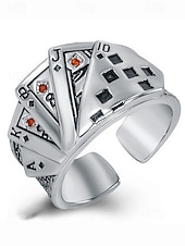 levne Pánské šperky-Pánský pokerový prsten z lehké slitiny – nastavitelný pásek s vintage designem hracích karet, vhodný pro gotický, punkový styl, párty a běžné nošení