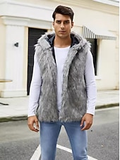 preiswerte Men's Vest-Herren Fleeceweste Kapuzenweste Kunstpelz-Mantel Urlaub Lässig Alltagskleidung Ausgehen Mode Basic Herbst Frühling &amp; Herbst Mit Kapuze Acryl Kunstpelz Bequem Einfach Reisverschluss V Ausschnitt