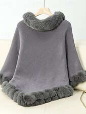 preiswerte Einfarbige Farben-Damen Pullover Schultertuch Elegant Mode Streetwear Einfarbig Gerippt Rollkragen Gestrickt Asymmetrischer Saum Kunstpelzbesatz Halbarm Normale Oberteile Stricken Outdoor Täglich Wochenende Weinrot