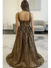 billiga A-linje kvällsklänningar-leopardmönstrad a-linjeformad aftonklänning elegant formell klänning formell golvlång ärmlös fyrkantig halsringning satin med blommigt tryck ficka 2025