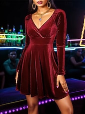 preiswerte abendkleider-Damen Midikleid Samtkleid Cocktailkleid Elegant Mode Modern Outdoor Party Party-Abendmode Normale Passform Einfach Langarm Rundhalsausschnitt Schwarz Wein Dunkelgrün Dunkelblau Frühling Herbst
