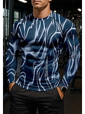 economico T-shirt e Canottiere da Corsa-Per uomo Maglia a compressione Maglia da corsa Stampa 3D Manica Lunga Livello Base A righe Asciugatura Rapida Compressione Elasticizzato Traspirante Allenamento in Palestra Allenamento attivo