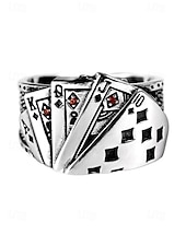 levne Pánské šperky-Pánský pokerový prsten z lehké slitiny – nastavitelný pásek s vintage designem hracích karet, vhodný pro gotický, punkový styl, párty a běžné nošení