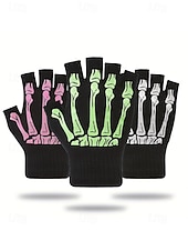 メンズハロウィンスケルトン指なし手袋 - 伸縮性のあるフリース素材の滑り止めニットミトン。コスプレ、パーティー、アウトドアウェアに最適。 お買い得  ハロウィンアクセサリー-メンズハロウィンスケルトン指なし手袋 - 伸縮性のあるフリース素材の滑り止めニットミトン。コスプレ、パーティー、アウトドアウェアに最適。