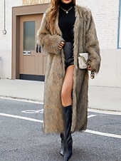 Mulheres Casaco Casaco de pele falsa Manter Quente Confortável Peles e couros Moda Tecido Férias Rua Roupa Diária Para Noite Longo Decote V Normal Manga Longa agasalhos Cáqui Outono Inverno baratos Peles & Couros-Mulheres Casaco Casaco de pele falsa Manter Quente Confortável Peles e couros Moda Tecido Férias Rua Roupa Diária Para Noite Longo Decote V Normal Manga Longa agasalhos Cáqui Outono Inverno