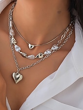 preiswerte Halskette für Damen-Damen-Mehrfachkette mit Herzanhänger – goldenes Kettenhalsband mit Perlenakzenten, Modeschmuck für Partys, Verabredungen und den Alltag