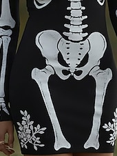 billiga Tröja klänningar-Dam Mini klänning Tröjklänning Vardagsklänning Boho-klänning Mode Klassisk Modern Utomhus Halloween Dagligen Normal Grafisk Dödskalle Långärmad Rund hals Svart Vår Höst
