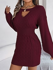 billiga Tröja klänningar-Dam Mini klänning Tröjklänning Vardagsklänning Elegant Mode Modern Utomhus Dagligen Utekväll Normal Slät Långärmad Rund hals Gul Rubinrött Grå Vår Höst