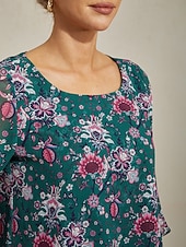 economico camicie, top e camicette-Femminile Floreale Casuale Verde Stampa Manica 3/4 Elegante Il giro Estate Primavera Autunno