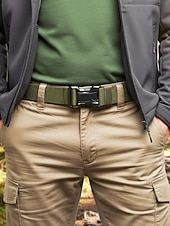 abordables Ceintures pour hommes-Ceinture tactique en nylon élastique pour homme avec boucle à dégagement rapide, ceinture en sangle réglable de style militaire pour la randonnée en plein air, le travail et le port quotidien