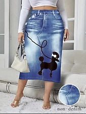 olcso Laza szoknyák-Női Szoknya Bodycon Divat Alkalmi Midi Magas derék Szoknyák Grafika Virágos Zseb Nyomtatott Mikroelasztikus Utca Napi Tengerészkék Királykék Medence Égszínkék Tavasz Poliészter Farmer