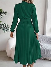 baratos Vestido Simples-Mulheres Vestido midi vestido de cetim Vestido de festa Vestido Coquetel Vestido franzido Elegante Moderno Festa de Noite Festa Encontro Normal Tecido Manga Longa Colarinho Chinês Preto Rosa Vinho