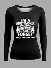 levne Humor &amp; Citáty tričko-Dámské Tričko Grafika Písmeno Vinobraní Módní stylové Dlouhý rukáv Tričkový Kulatý Běžné topy Denní Víkend Tisk Černá Rubínově červená Vodní modrá Šedá Jaro Podzim