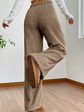 baratos perna larga e cintura alta-Mulheres Atrevido chinês Casual Comprimento total Cintura Média Tecido Design de cordão elástico Térmico / Quente Com Stretch Ao ar livre Férias Rua Camelo Adamascado Cinzento Preto Inverno Ajuste
