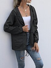 baratos Parka Casual-Mulheres Casaco com capuz Confortável Zíper Bolsos Casual Tecido Férias Roupa Diária Para Noite Final de semana Padrão Com Capuz Normal Manga Longa agasalhos Preto Vinho Cinzento Claro Primavera