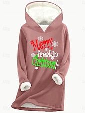economico Felpa di Natale-Felpa con cappuccio donna di Natale Pullover Fiocco di Neve Maglietta Lettera Casual Manica Lunga Cappuccio Top Regolari Strada Abbigliamento Giornaliero Stampa Rosa Blu Grigio Autunno Inverno