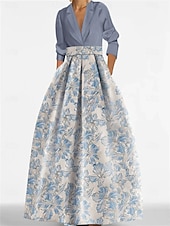 お買い得  Aラインのイブニングドレス-Ａライン フロア丈 イブニングドレス ボールガウン フォーマルドレス エレガント ヴィンテージ 長袖 シャツカラー フォーマル サテン ナイロン ととも​​に スリット 2025