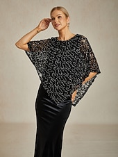 فستان بونشو مزين بخيوط لامعة للنساء، بلوزات Lace، بلوزات مسائية، لون موحد، أنيق، stylish، بدون أكمام، رقبة دائرية، بلوزات عادية، ضيوف الزفاف، ملابس المساء، حفلة مسائية، Lace، أسود، ربيع، خريف، شتاء رخيصةأون قمصان أنيقة-فستان بونشو مزين بخيوط لامعة للنساء، بلوزات Lace، بلوزات مسائية، لون موحد، أنيق، stylish، بدون أكمام، رقبة دائرية، بلوزات عادية، ضيوف الزفاف، ملابس المساء، حفلة مسائية، Lace، أسود، ربيع، خريف، شتاء