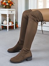 levne Módní boty-Dámské Boty Slouchy boty Vánoce Denní Boty nad kolena Nízký podpatek Oblá špička Na běžné nošení Umělý semiš Elastická tkanina Povaleč Tmavěhnědá Černá Bordó