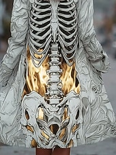 tanie 3D płaszcze-Damski płaszcz szkieletowy lekkie wygodne z nadrukiem vintage artystyczny casual czaszka casual długi bez kołnierza regularny krój długi rękaw odzież wierzchnia biała wiosenna jesienna