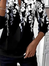 tanie Kwiatowe bluzy z kapturem-Damskie Bluza z kapturem Bluzy z zamkiem błyskawicznym Niejednolita całość Zamek Nadruk Kwiaty Graficzny Moda Codzienny Długi rękaw Półgolf Okrągły dekolt Zwykłe topy Ulica Na co dzień Czarny Wiosna