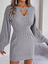 billiga Tröja klänningar-Dam Mini klänning Tröjklänning Vardagsklänning Elegant Mode Modern Utomhus Dagligen Utekväll Normal Slät Långärmad Rund hals Gul Rubinrött Grå Vår Höst