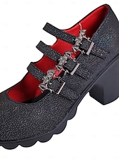 abordables Pour les femmes-Escarpins Mary Jane à talons épais pour femme, chaussures de soirée gothiques noires avec brides à boucle chauve-souris, pour déguisement, soirée et cosplay.