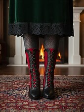 levne 20. léta 20. století-Dámské červeno-černé viktoriánské šněrovací kozačky do půli lýtek z 20. let 20. století – retro steampunk edvardovské kostýmní boty na cosplay, do divadla a na Gatsbyho párty