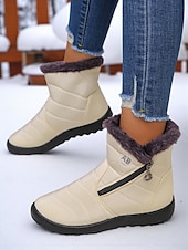 economico Stivali di neve e inverno-stivali da neve invernali caldi da donna con fodera in pelliccia sintetica e cerniera laterale, stivaletti antiscivolo impermeabili per l'uso all'aperto