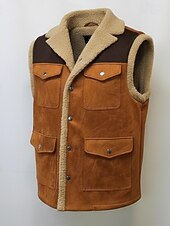 preiswerte Herren Angelweste-Herren Weste aus Wildlederimitat Fleeceweste Outdoor Lässig Täglich Mode Retro Herbst Winter Tasche Polyester Thermowarm Bequem Farbblock Reisverschluss Revers Normale Passform Braun Weste