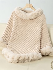 preiswerte Einfarbige Farben-Damen Pullover Schultertuch Elegant Mode Streetwear Einfarbig Gerippt Rollkragen Gestrickt Asymmetrischer Saum Kunstpelzbesatz Halbarm Normale Oberteile Stricken Outdoor Täglich Wochenende Weinrot