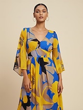 שמלת מקסי לנשים שיפון הדפס פרחוני מופשט שקוף זורם קז'ואל יעד חתונה אורחת חופשה טיולים נופש אביב קיץ סתיו זול שמלות פרחוניות-שמלת מקסי לנשים שיפון הדפס פרחוני מופשט שקוף זורם קז'ואל יעד חתונה אורחת חופשה טיולים נופש אביב קיץ סתיו