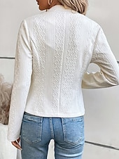 billiga casual jackor-Dam Vardaglig jacka Bekväm Andningsfunktion Jacquard Mode Dagligen Slät Utomhus Ledigt Dagligen Enkelknäppt Kort Kraglös Normal Långärmad Ytterkläder Vit Vår Höst