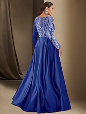 billiga Ballgowns för kvällsbruk-Black Tie Sjöjungfru  Trumpet Aftonklänning Paljetterande Glittrande Klänning Formell Bröllop Golvlängd Lång Ärm Båthals Satin med Fållar