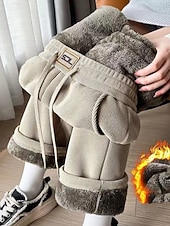 Femmes Pantalon en polaire Chinos Mode Streetwear Longueur complète Taille haute Uni Avec Poches Ceinture Élastique Confortable Doux Élastique Extérieur Rue Gris foncé Noir Kaki Automne Hiver Coupe abordables Pantalon droit-Femmes Pantalon en polaire Chinos Mode Streetwear Longueur complète Taille haute Uni Avec Poches Ceinture Élastique Confortable Doux Élastique Extérieur Rue Gris foncé Noir Kaki Automne Hiver Coupe