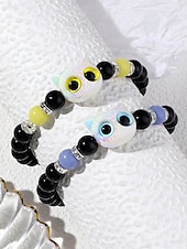 levne Módní doplňky-Dámský halloweenský korálkový náramek s kočkou, který svítí ve tmě – roztomilý černobílý strečový náramek s kočičím přívěskem na párty, cosplay a dárky