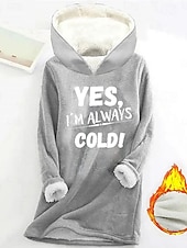 tanie Hoodie z humorem i cytatami-Damskie Bluza z kapturem i bluzą Nadruk Graficzny Litera Codzienny Komfort Długi rękaw Kaptur Długie topy Codzienny Ulica Na co dzień Niebieski Rumiany róż Szary Jesień Zima