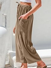 economico gamba larga e vita alta-Per donna Gamba larga Chinos Streetwear Casual Lunghezza intera Vita media Semplice Coulisse Tasca Confortevole Micro-elastico All&#039;aperto Vacanza Streetwear Rosso scuro azzurro cielo Nero Bianco