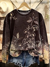 billiga Blommiga toppar-Dam Pullover-tröja Blommig Grafisk Ledigt Långärmad Rund hals Vanliga toppar Hem Arbete Gata Brun Vår Höst Vinter