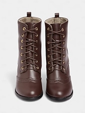 abordables Années 1950-Bottines brogues à lacets marron vintage années 1950 pour femmes – bottines à talons ronds en similicuir pour tenues rétro, tenues de tous les jours et mode automnale