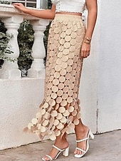 billige Festkjoler-Dame Blondeskjørt Mote Maksi Høy Midje Skjørt عادي Blonde Hull Mikroelastisk Gate Daglig Hvit Kakifarget Vår Polyester