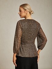 economico Top eleganti-Per donna Top avvolgenti Camicetta trasparente Top Eleganti Elegante Festa Manica Lunga Manica a Lanterna Scollo a V Top Regolari Ospite di nozze Abbigliamento da sera Semi-Formale Pieghettato