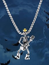 abordables Accesorios de Halloween-Collar con colgante de guitarra y calavera de Halloween para hombre, cadena de metal estilo rock punk, ideal para fiestas, conciertos y vida nocturna.