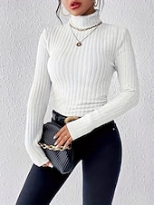 preiswerte Damen Einfache Oberteile-Damen Bluse Einfarbig Stilvoll Lässig Langarm Rollkragen Normale Oberteile Täglich Gerafft Knöpfe Schwarz Weiß Purpur Aprikose Grau Frühling Herbst Winter