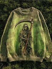 Women's Pullover Sweatshirt Skull Halloween Casual Long Sleeve Crew Neck Regular Tops Dailywear Casual Sports Green Fall Winter3