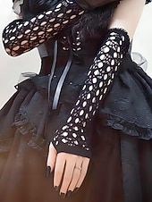 お買い得  ファッションアクセサリー-レディースハロウィンゴシックレースグローブ - パーティー、コスプレ、コスチューム衣装に最適なブラックフィッシュネットフィンガーレスアームウォーマー