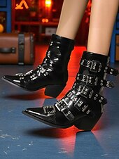 levne Pro ženy-Dámské Boty Motorkářské boty Venkovní Párty hudební festival Boty do lýtka Nýty Přezky Zip Kačenka Palec do špičky Punk gotický Umělá kůže Zip Matná černá Zářivě černý Bílá