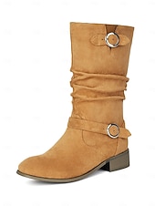ieftine Cizme Slouch-Ghete largi pentru femei cu barete cu cataramă până la jumătatea gambei – ghete de iarnă în stil vintage din piele întoarsă pentru ținute casual și modă de toamnă